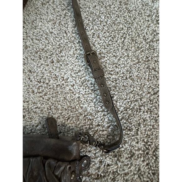 Frye Genuine Italian Leather Small Purse Bag Zip Gray Studded Removable Strap - Picture 13 of 13